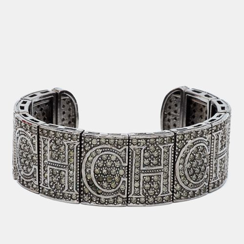 CH Carolina Herrera Crystal Logo Gunmetal Tone Open Cuff Bracelet - CH Carolina Herrera - Modalova