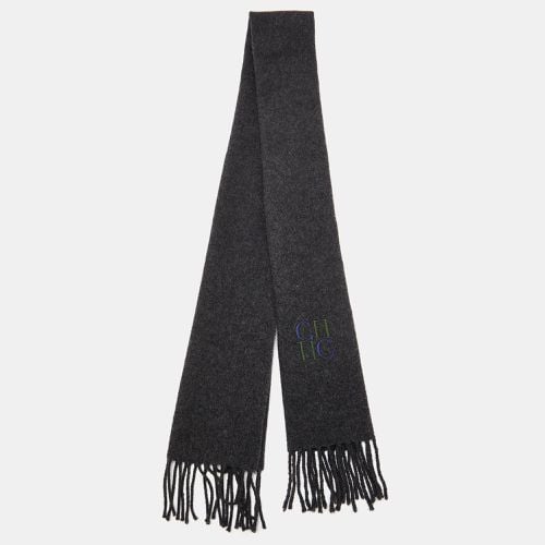 CH Carolina Herrera Charcoal Grey Wool Fringed Scarf - CH Carolina Herrera - Modalova