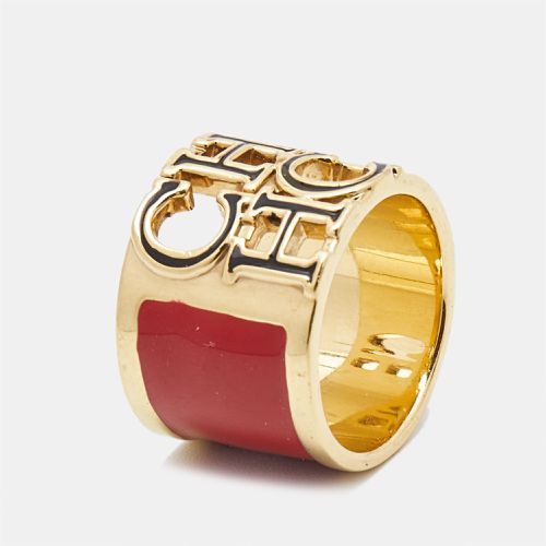 CH Carolina Herrera Logo Enamel Gold Tone Wide Band Ring Size 54 - CH Carolina Herrera - Modalova