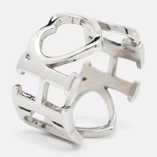 CH Carolina Herrera Silver Tone Logo & Heart Band Ring Size EU 53 - CH Carolina Herrera - Modalova