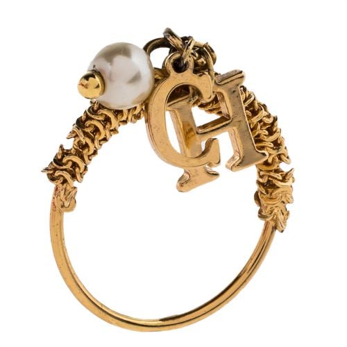 CH Carolina Herrera Gold Tone Logo Charms Ring Size EU 50.5 - CH Carolina Herrera - Modalova