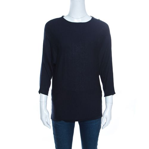 CH Carolina Herrera Navy Blue Knit Gold Button Detail Dolman Sleeve Top XS - CH Carolina Herrera - Modalova