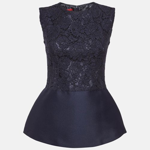 CH Carolina Herrera Blue Lace and Crepe Peplum Top S - CH Carolina Herrera - Modalova