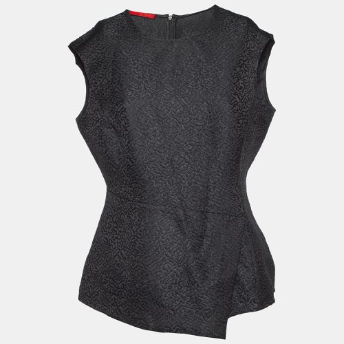 CH Carolina Herrera Black Embossed Jacquard Peplum Top S - CH Carolina Herrera - Modalova