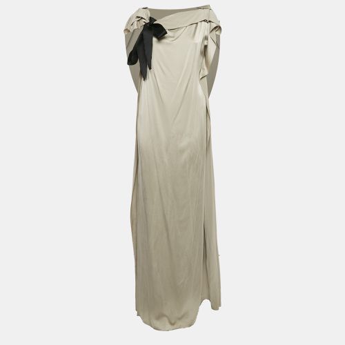 CH Carolina Herrera Grey Satin Silk Belted Kaftan Maxi Dress M - CH Carolina Herrera - Modalova