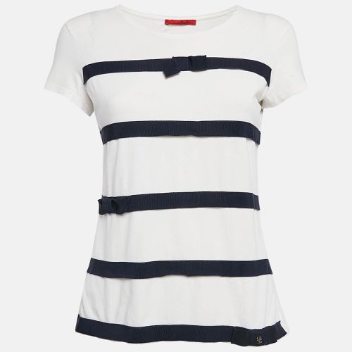 CH Carolina Herrera White/Blue Striped Cotton Bow Details T-Shirt S - CH Carolina Herrera - Modalova