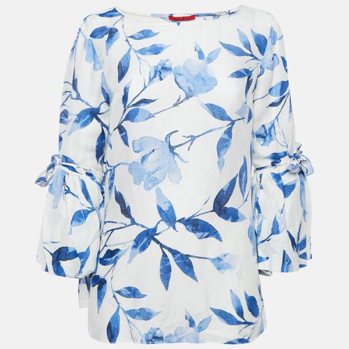 CH Carolina Herrera White Floral Print Flounce Sleeve Top M - CH Carolina Herrera - Modalova