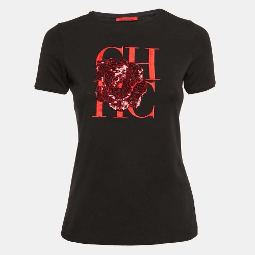 CH Carolina Herrera Black Sequin Rose and CH Embroidered Jersey T-Shirt XS - CH Carolina Herrera - Modalova