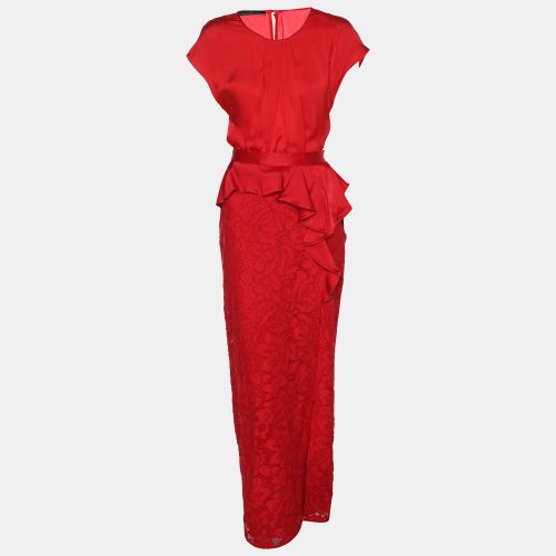 CH Carolina Herrera Red Lace Ruffle Trim Slit Detail Maxi Skirt and Tops M - CH Carolina Herrera - Modalova