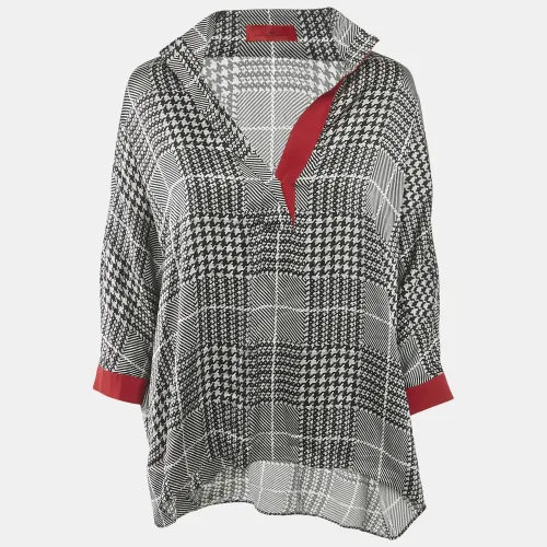 CH Carolina Herrera Black Houndstooth Print Satin Loose Fit Blouse XS - CH Carolina Herrera - Modalova