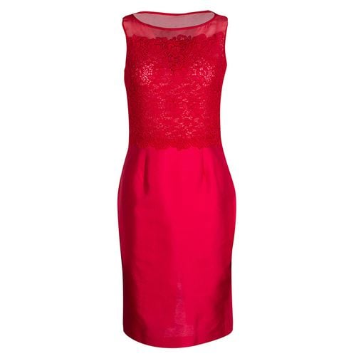 CH Carolina Herrera Red Lace and Organza Sleeveless Sheath Dress S - CH Carolina Herrera - Modalova