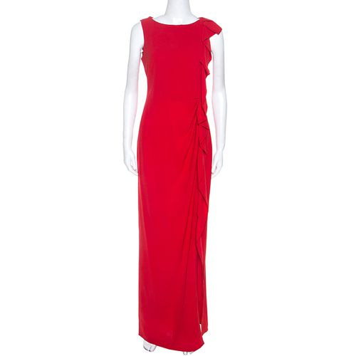 CH Carolina Herrera Red Crepe Ruffle Detail Sleeveless Maxi Dress S - CH Carolina Herrera - Modalova