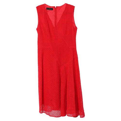 CH Carolina Herrera Red Lace Flared V-Neck Dress M - CH Carolina Herrera - Modalova