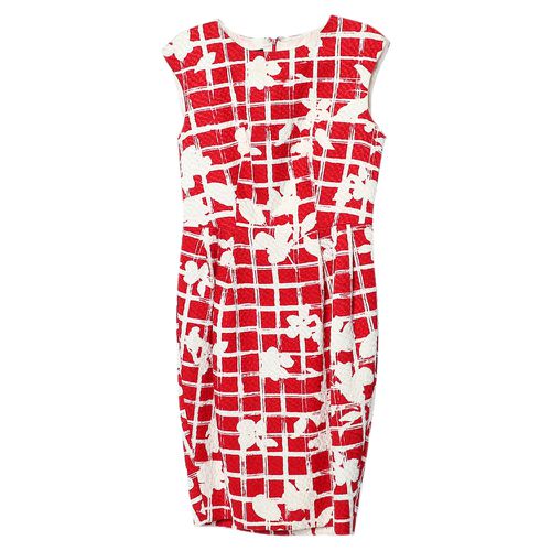 CH Carolina Herrera Red Floral Grid Printed Sheath Dress M - CH Carolina Herrera - Modalova