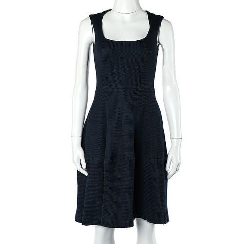 CH Carolina Herrera Navy Blue Textured Cotton Flared Dress S - CH Carolina Herrera - Modalova