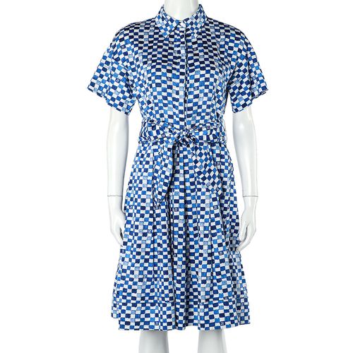 CH Carolina Herrera Blue Logo Grid Print Cotton Belted Dress S - CH Carolina Herrera - Modalova