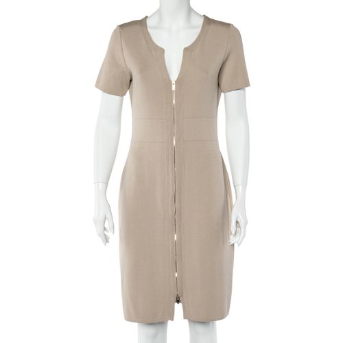 CH Carolina Herrera Beige Knit Zip Front Fitted Dress M - CH Carolina Herrera - Modalova