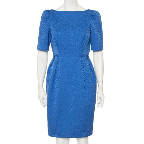 CH Carolina Herrera Blue Embossed Cotton Sheath Dress M - CH Carolina Herrera - Modalova