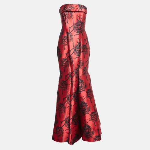 CH Carolina Herrera Red & Black Floral Jacquard Strapless Mermaid Gown M - CH Carolina Herrera - Modalova