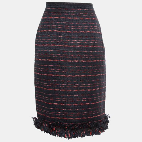 CH Carolina Herrera Navy Blue Tweed Zip Front Fringed Knee Length Skirt M - CH Carolina Herrera - Modalova