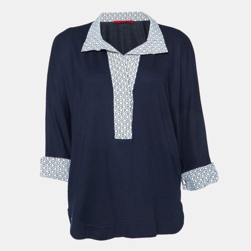 CH Carolina Herrera Midnight Blue Jersey Logo Collar Polo T-Shirt M - CH Carolina Herrera - Modalova