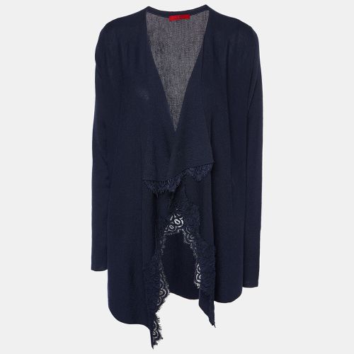 CH Carolina Herrera Navy Blue Wool Knit & Lace Trim Open Front Shrug S - CH Carolina Herrera - Modalova