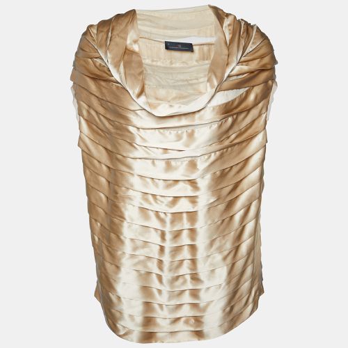 CH Carolina Herrera Beige Silk Satin Pleated Top L - CH Carolina Herrera - Modalova