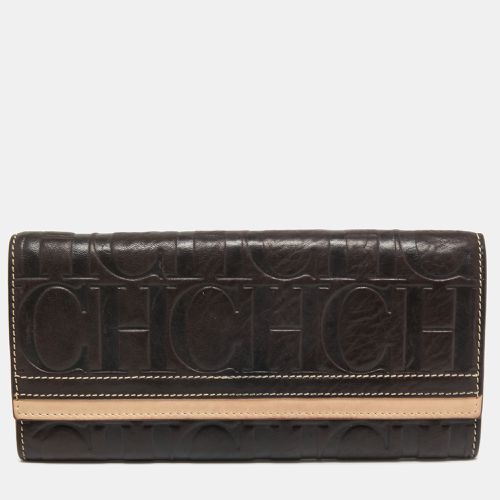 CH Carolina Herrera Brown/Beige Monogram Embossed Leather Continental Wallet - CH Carolina Herrera - Modalova