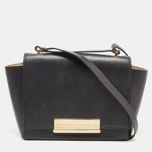 CH Carolina Herrera Black Leather Logo Metal Flap Shoulder Bag - CH Carolina Herrera - Modalova