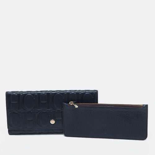 CH Carolina Herrera Navy Blue Monogram Leather Flap Trifold Continental Wallet - CH Carolina Herrera - Modalova