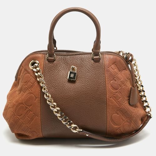 CH Carolina Herrera Two Tone Brown Monogram Leather Dome Satchel - CH Carolina Herrera - Modalova