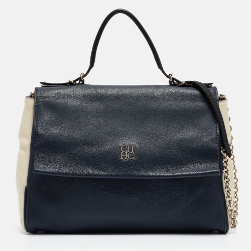 Carolina Herrera Navy Blue/White Leather Minuetto Top Handle Bag - CH Carolina Herrera - Modalova