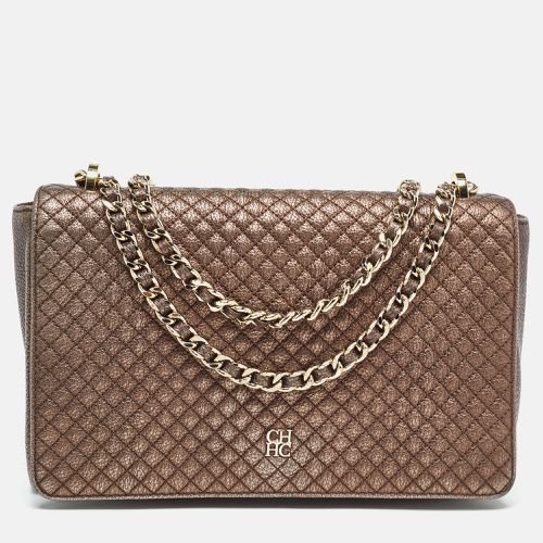 CH Carolina Herrera Bronze Quilted Leather Flap Chain Shoulder Bag - CH Carolina Herrera - Modalova