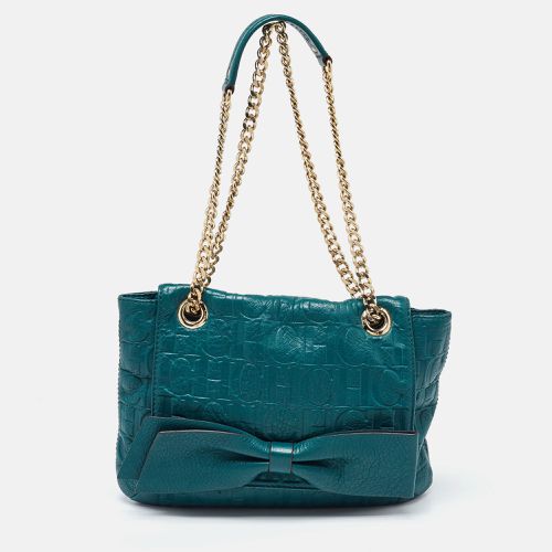 CH Carolina Herrera Green Monogram Embossed Leather Bow Shoulder Bag - CH Carolina Herrera - Modalova