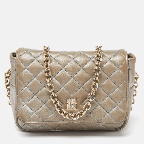 CH Carolina Herrera Silver Quilted Leather Chain Flap Shoulder Bag - CH Carolina Herrera - Modalova