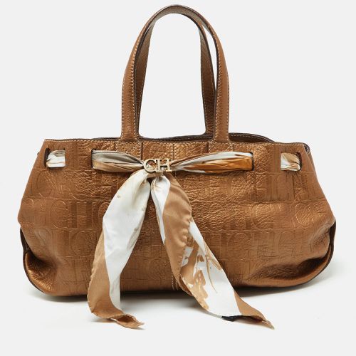 CH Carolina Herrera Bronze Monogram Embossed Leather Scarf Tote - CH Carolina Herrera - Modalova