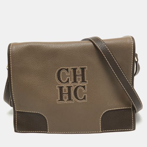 CH Carolina Herrera Beige/Dark Brown Leather Flap Shoulder Bag - CH Carolina Herrera - Modalova