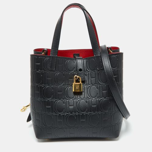 CH Carolina Herrera Black Monogram Embossed Leather Small Matryoshka Locked Tote - CH Carolina Herrera - Modalova