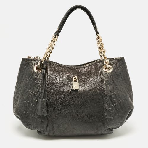 CH Carolina Herrera Black Monogram Embossed Leather Dahlia Hobo - CH Carolina Herrera - Modalova