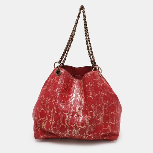 CH Carolina Herrera Red Metallic Monogram Leather Chain Tote - CH Carolina Herrera - Modalova