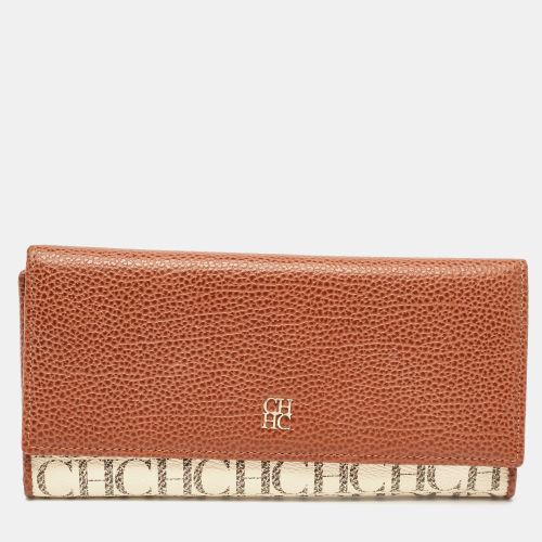 CH Carolina Herrera Brown/White Monogram Leather Flap Continental Wallet - CH Carolina Herrera - Modalova