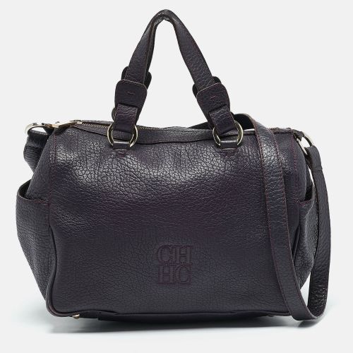 CH Carolina Herrera Purple Pebbled Leather Side Pocket Satchel - CH Carolina Herrera - Modalova
