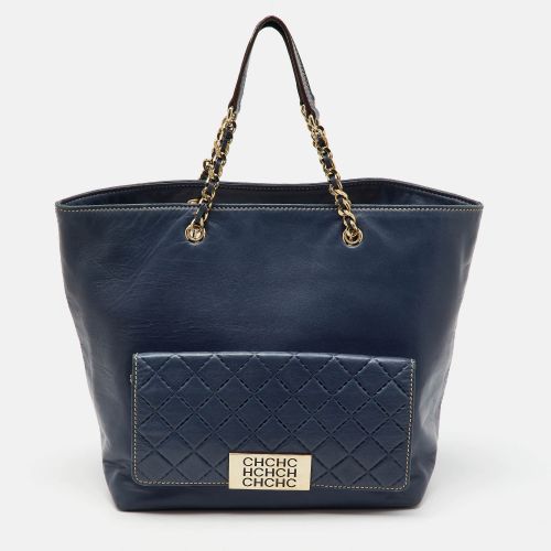 CH Carolina Herrera Navy Blue Leather Front Pocket Shopper Tote - CH Carolina Herrera - Modalova