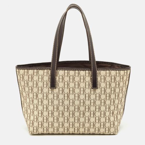 CH Carolina Herrera Beige/Dark Brown Monogram Canvas Small Shopper Tote - CH Carolina Herrera - Modalova