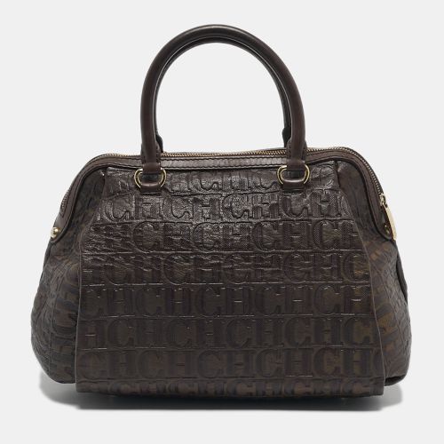 CH Carolina Herrera Dark Brown Monogram Embossed Leather Frame Satchel - CH Carolina Herrera - Modalova