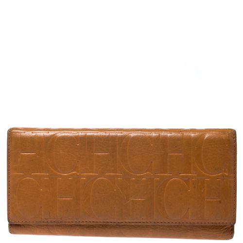 CH Carolina Herrera Mustard Monogram Embossed Leather Trifold Continental Wallet - CH Carolina Herrera - Modalova