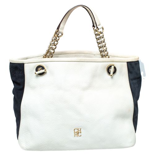 Carolina Herrera White/Blue Textured Leather And Suede Tote - CH Carolina Herrera - Modalova