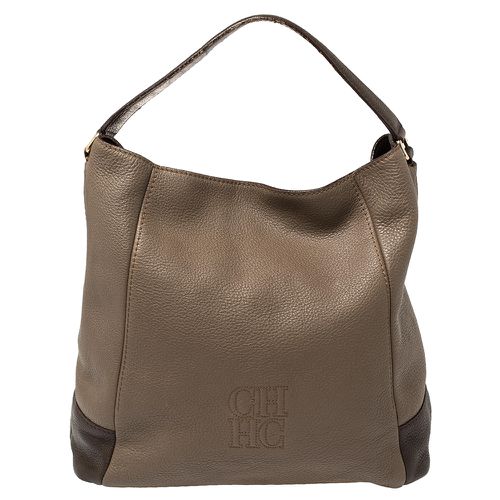 CH Carolina Herrera Two Tone Brown Pebbled Leather Hobo - CH Carolina Herrera - Modalova