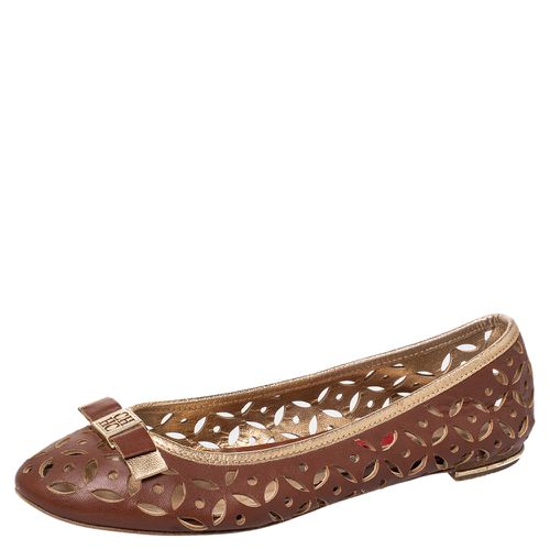 CH Carolina Herrera Brown Floral Cut Out Leather Bow Ballet Flats Size 38 - CH Carolina Herrera - Modalova