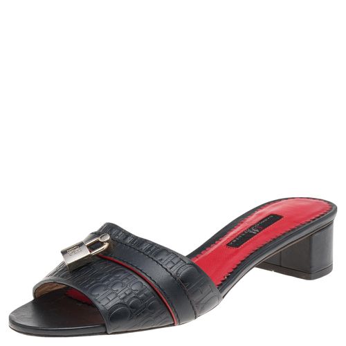 CH Carolina Herrera Monogram Embossed Leather Traveller Locked Slide Sandals Size 37 - CH Carolina Herrera - Modalova